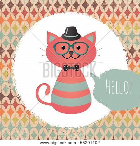 Hipster Cat In Textured Frame Design