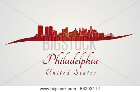 Philadelphia Skyline In Red