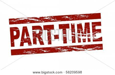 Stylized red stamp showing the term part-time. All on white background.
