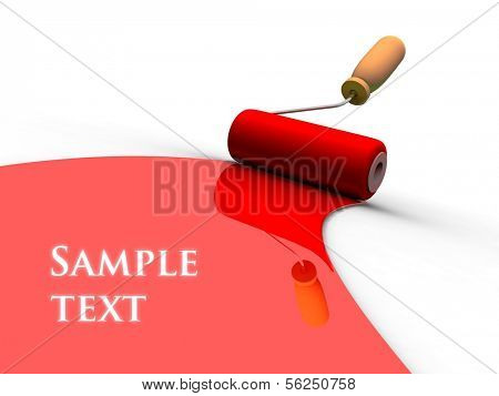 Paint roller and red paint stripe. 3d illustration