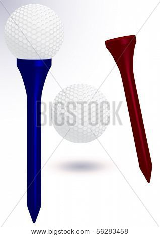 Vector illustration of a golf ball with golf tee. All objects and details are isolated. Colors and white background color are easy to adjust/customize. Gradient effect in the back is optional.
