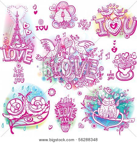 Set of hand drawn love sketchy