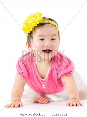 Asian baby girl creeping