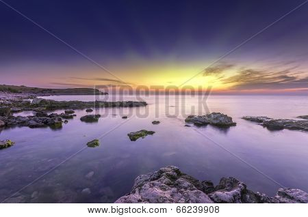 Very Gright Fantastic Seascape With Rays Of Sitting Sun