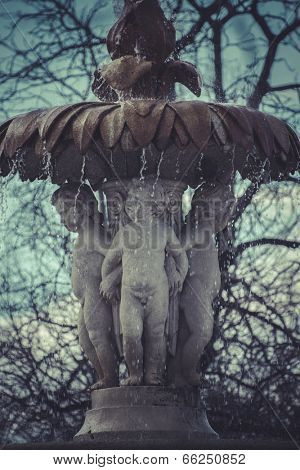 Water fountain in Retiro Park (Parque del Retiro) in Madrid