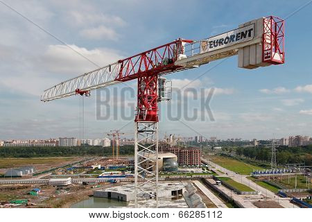 Tower Construction, Crane, Red And White
