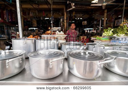 People at traditional asian food marketplace, Siem Reap Cambodia.