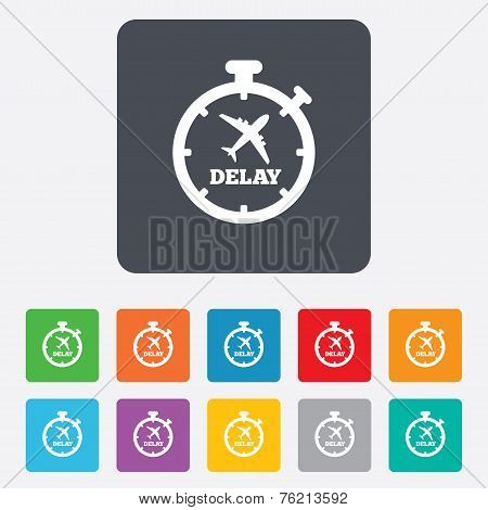 Delayed flight sign icon. Airport delay symbol.