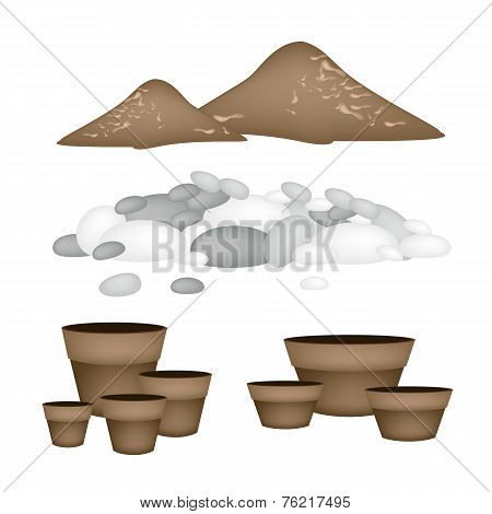 Terracotta Flower Pots with Soil and Pebble