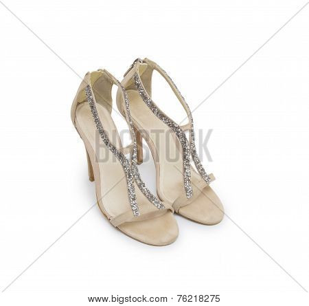 Biege High Heel Shoes Isolated On White