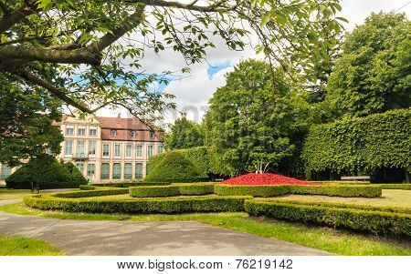 View On Abbots Palace And Flowers In Gdansk Oliva Park.