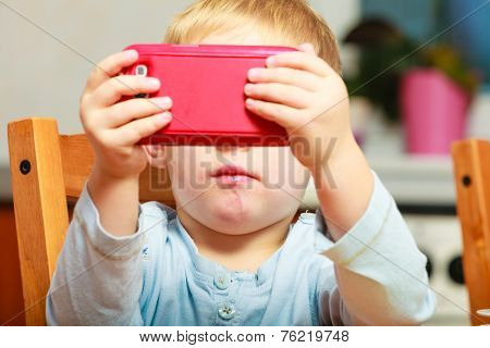 Boy Drooling Eating Breakfast Playing With Mobile Phone
