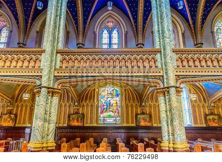 Ottawa, CANADA - SEP 10: Notre-Dame Cathedral Basilica interior on September 10, 2014 in Ottawa, Canada. It is the oldest and largest church in Ottawa and National Historic Site of Canada.