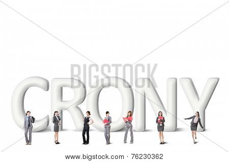 Concept of partner, friends,collaborate with group of business people stand with 3d text. 