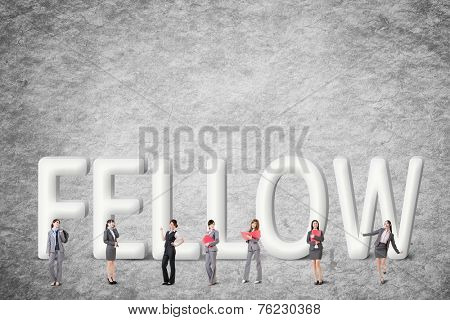 Concept of partner, friends,collaborate with group of business people stand with 3d text. 