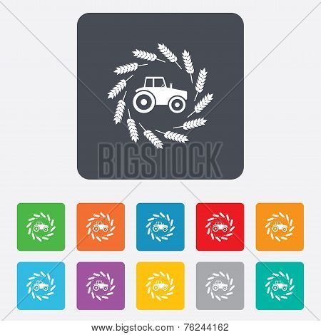 Tractor sign icon. Agricultural industry symbol.