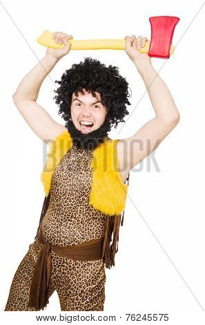 Savage man isolated on white