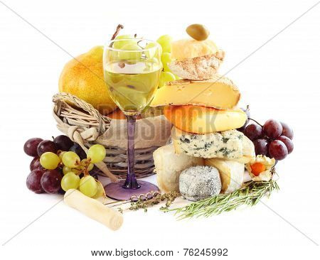 Cheese, Wine And Fruits