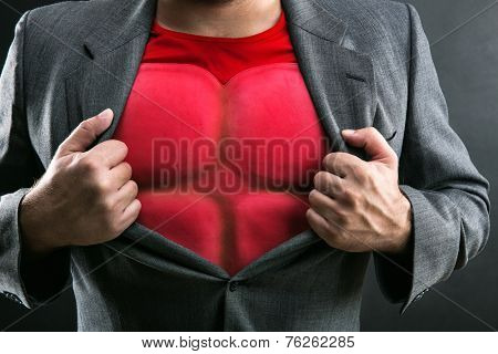 Man showing his flack jacket