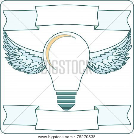 Light Bulb with Wings and Banners, Vector Illustration