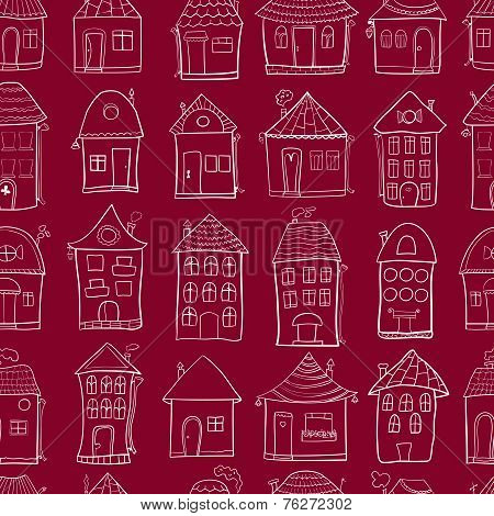 Seamless pattern with outine houses