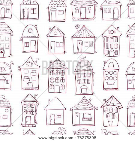 Seamless pattern with outine houses