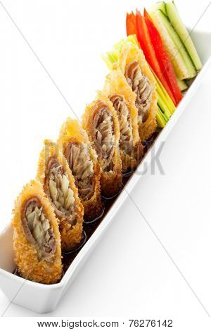Deep Fried Pork Roll with Vegetables and Sauce