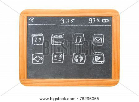 Modern Tablet Computer Drawn On A Chalkboard Tablet