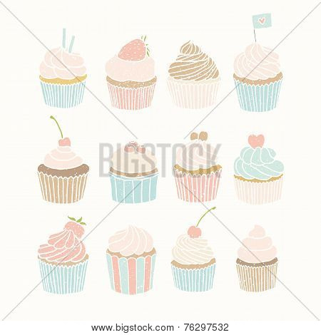 Set of 12 cupcakes.