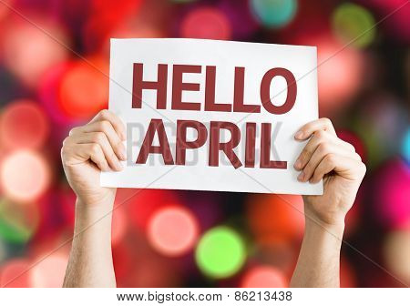 Hello April card with bokeh background
