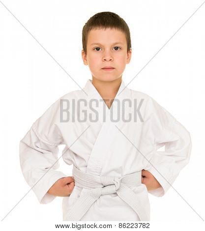 boy in white kimono posing