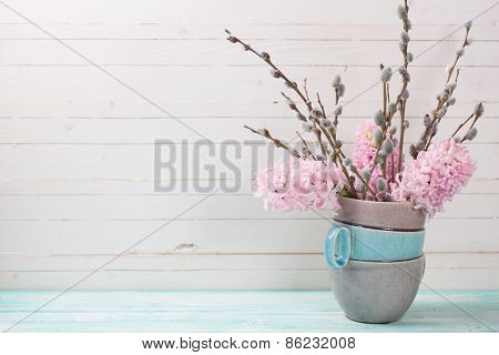 Background With Hyacinths Aand Willow Branches