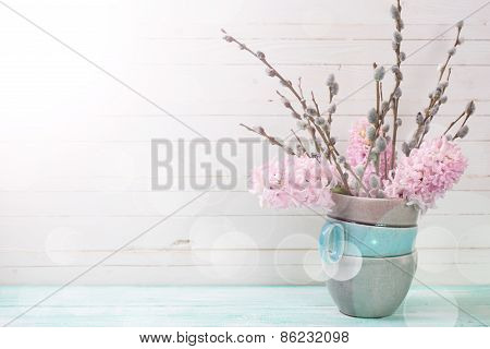 Background With Hyacinths Aand Willow Branches