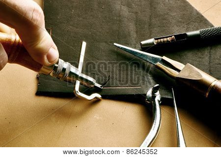 Leather crafting tools still life