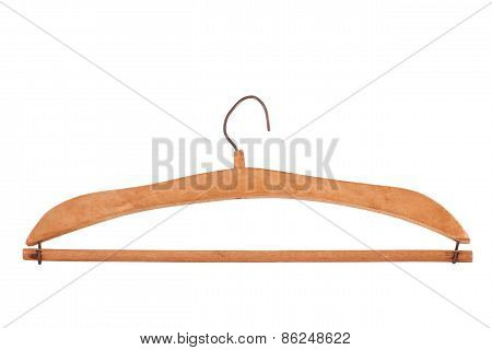 Antique Wooden Clothes Hanger Isolated On White