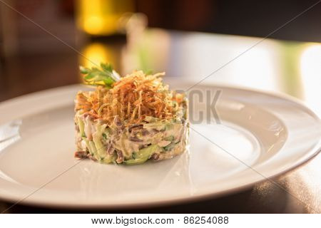 Salad with meat vegetable and mayonnaise
