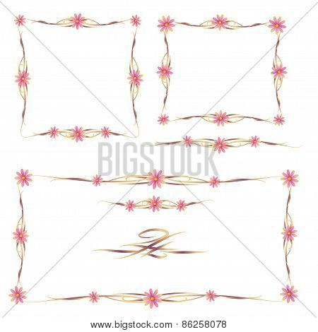 Colorful Floral Frames And Ornaments Set