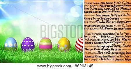 Happy easter in different languages against orange vignette