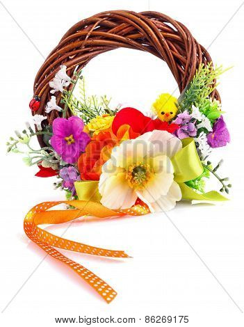 wreath of twigs and flower composition