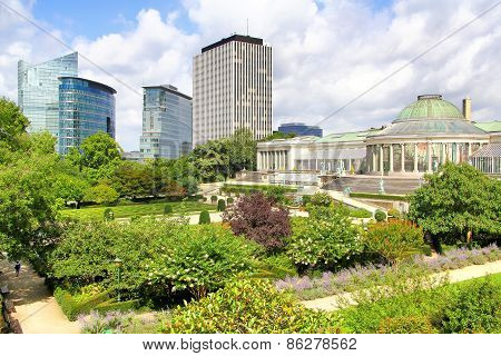 The Jardin Botanique And Modern Skyscrapers In Brussels