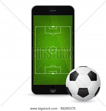 Vector modern smartphone with a soccer ball