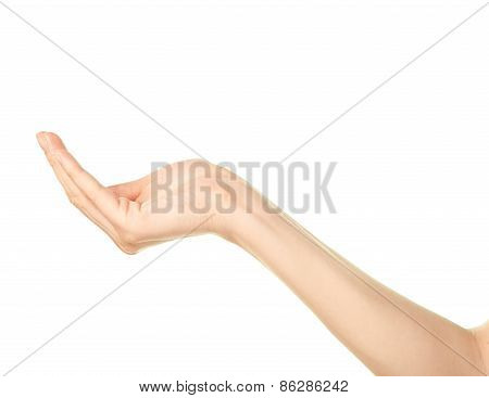 Female caucasian hand gesture isolated
