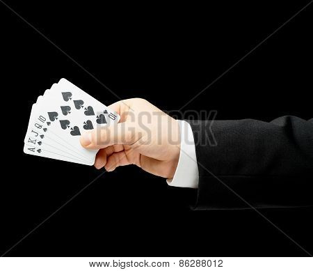 Caucasian male hand in a business suit isolated