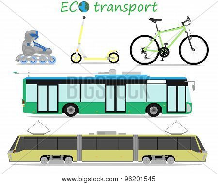 Icons of environmentally friendly urban transport. Vector illustration