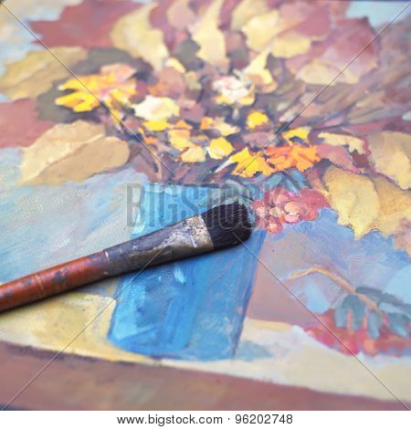 Autumn Still Life And Brush