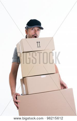 Overstrained Postman With Parcels