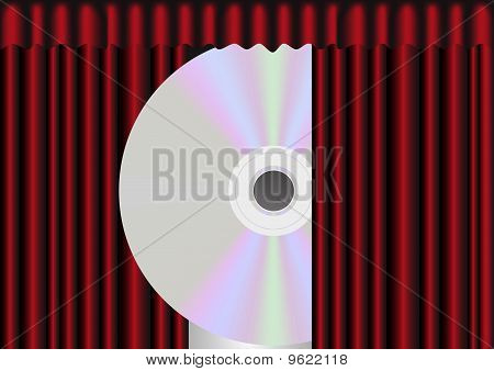 CD-Disc achter rood gordijn