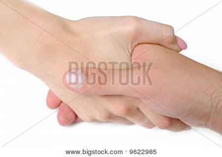 Woman And Man Hand Shake Togather. Isolated On White Background