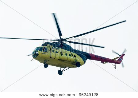 MI-8 helicopter flying