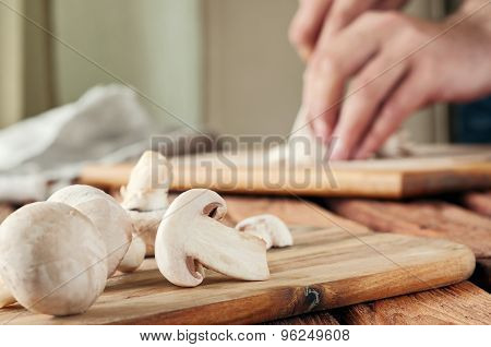 Mushrooms On The Cutting Board
